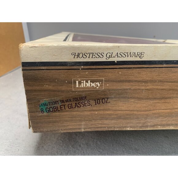 Set of 8 Vintage Libbey Silver Foliage 10 Oz Goblet Wine Glasses In Original Box - Picture 5 of 10